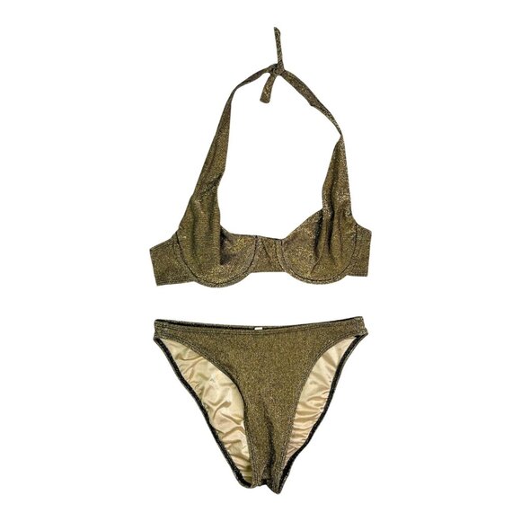 Vintage Côte d'Azur Size 10 Bikini Set Underwire Top Briefs Metallic Gold - Picture 1 of 11